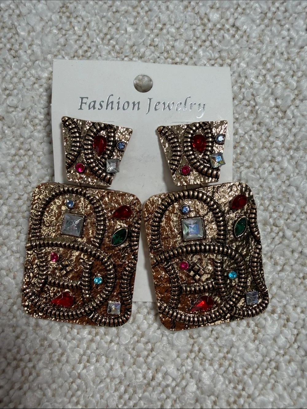 Fashion Jewelry Gold-Tone Multicolored Beaded Drop Earrings